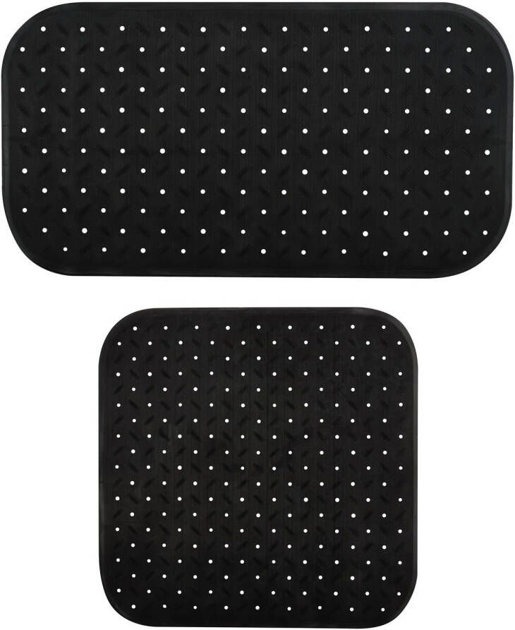 MSV Douche bad anti-slip matten set badkamer rubber 2x stuks zwart 2 formaten Badmatjes