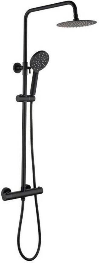 Oceanic Douchekolom Thermostatische mengkraan Hoge ronde kop diameter 20 cm Mat zwart