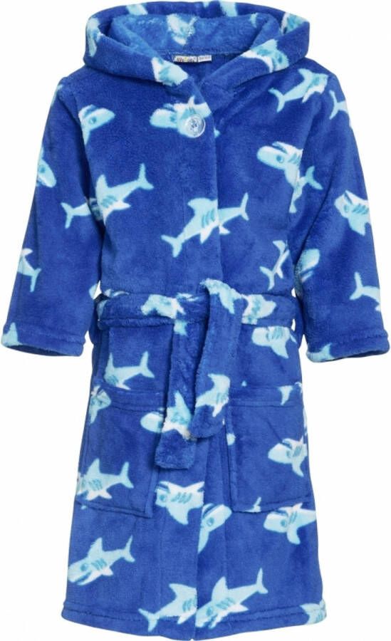 Playshoes Badjas ochtendjas met haaien print blauw voor jongens polyester badstof met capuchon 110 116 (5-6 jr) Badjasse