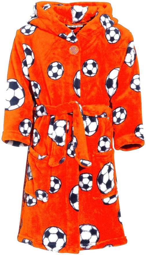 Playshoes Badjas ochtendjas oranje fleece voetbal print voor kinderen. 122 128 (7-8 jr) Badjassen