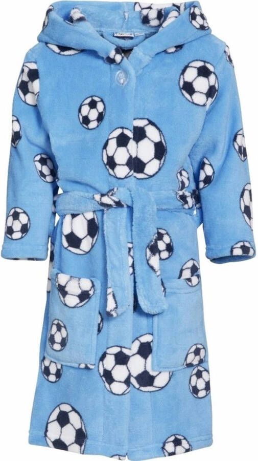 Playshoes Fleece badjas lichtblauw voetbalprint voor jongens 146 152 (11-12 jr) Badjassen