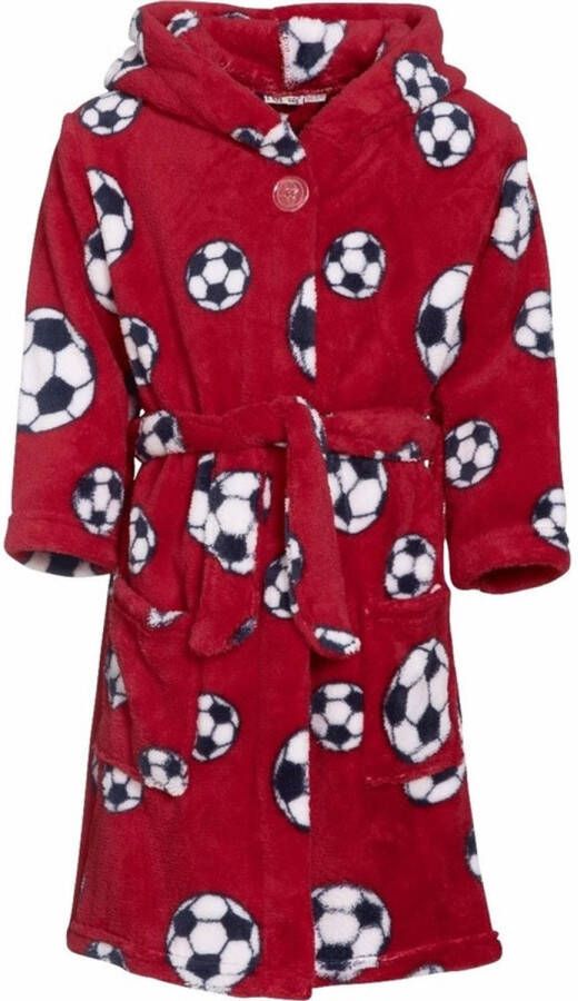 Playshoes Kinder badjas ochtendjas met voetbal print rood polyester 146 152 (11-12 jr) Badjassen