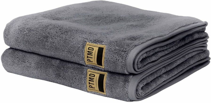 PTMD Luxe Handdoeken Badhanddoek 100% katoen 600 g m² 50 x 100 cm- Grijs Set Van 2