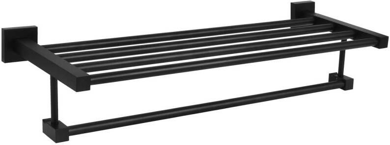 QUVIO Handdoekenrek wand met 1 stang + 1 plank 58 cm Aluminium Zwart