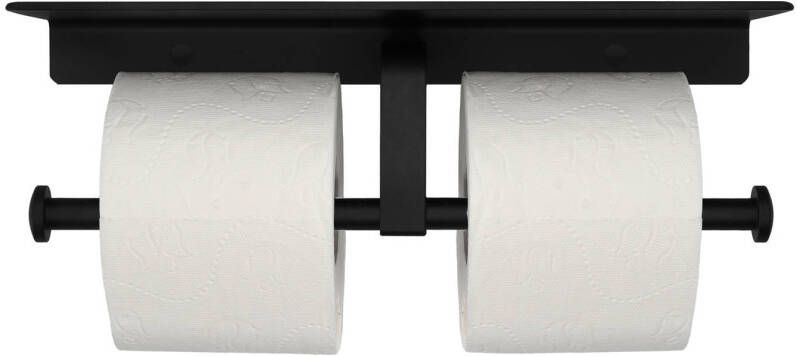 QUVIO Toiletrolhouder dubbel met een plankje Metaal Zwart