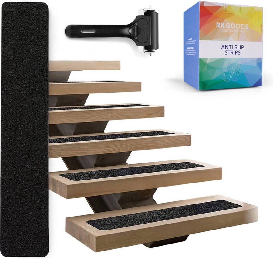 RX Goods RX Goods 15 Stuks Zelfklevende Anti Slip Strips Met Roller - 60 x 10 cm - Grip Stickers - Zwarte Tape