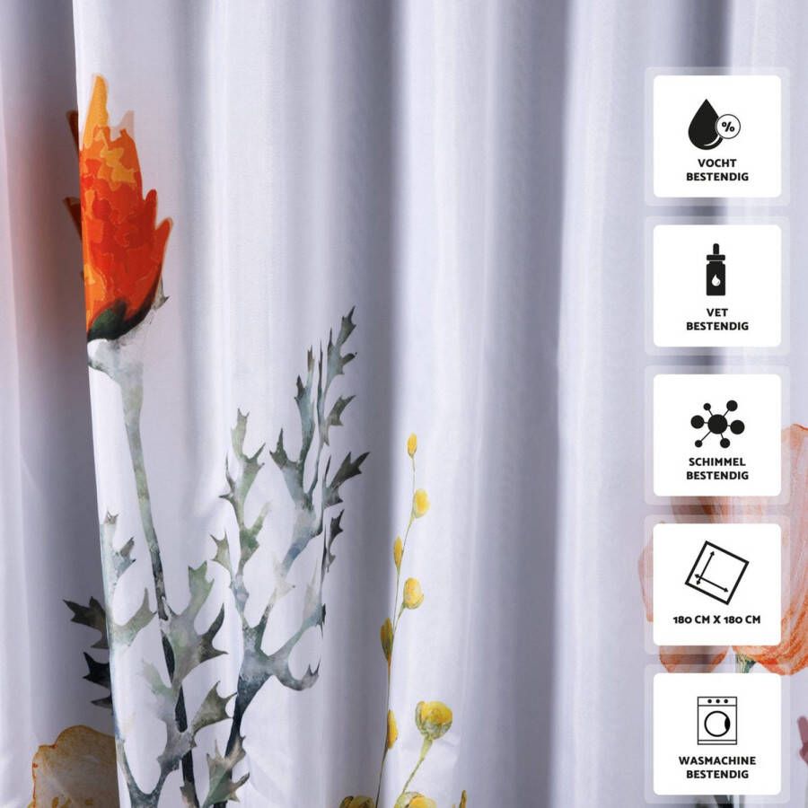 RX Goods RX Goods Gekleurde Natuur Bloemen Douchegordijn - 180x180cm - Incl. 12 Ringen - Waterafstotend - Polyester
