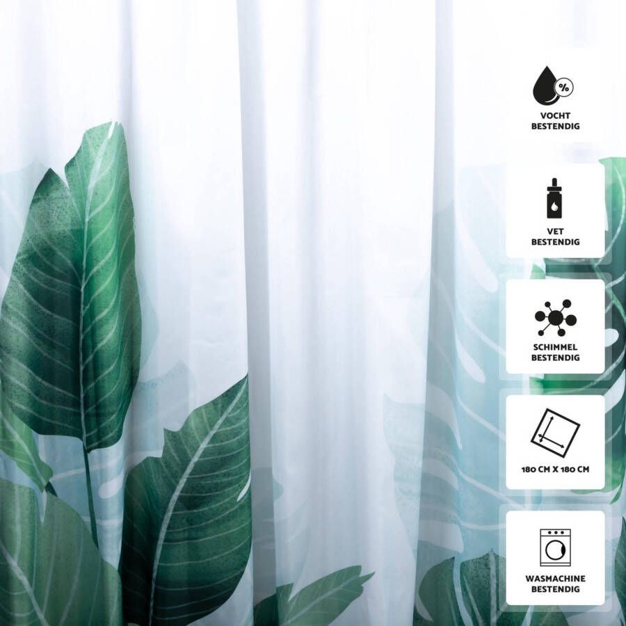 RX Goods RX Goods Tropisch Jungle Douchegordijn met 12 Gordijn Ringen - 180 CM X 180 CM - Waterafstotend - Polyester