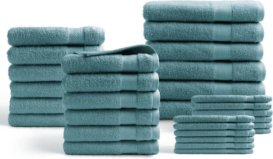 DoubleDry Handdoeken 30 delig set Hotel Collectie 100% katoen denim blauw