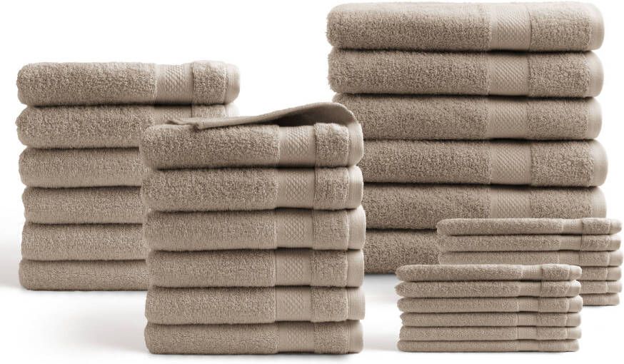 DoubleDry Handdoeken 30 delig set Hotel Collectie 100% katoen taupe