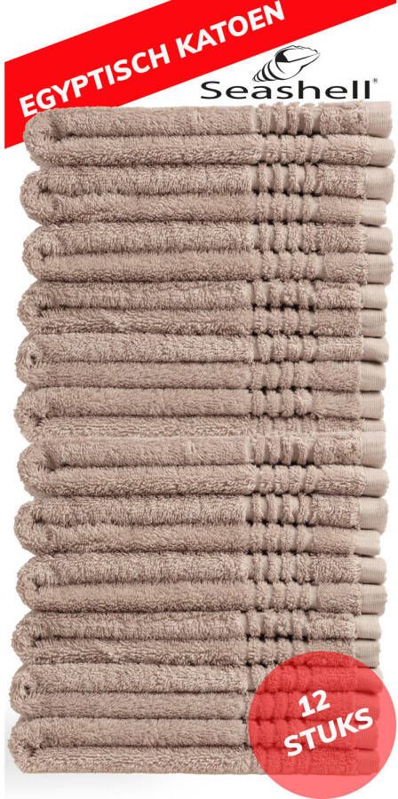 Seashell Gastendoekjes 12 stuks 100% Egyptisch Katoen zware kwaliteit 30x50 beige