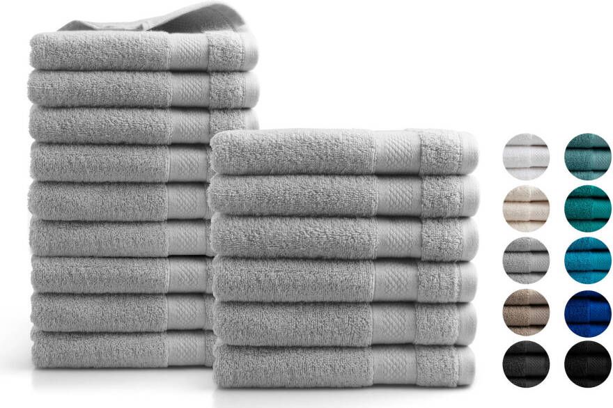 DoubleDry Handdoeken 15 delig combiset Hotel Collectie 100% katoen licht grijs