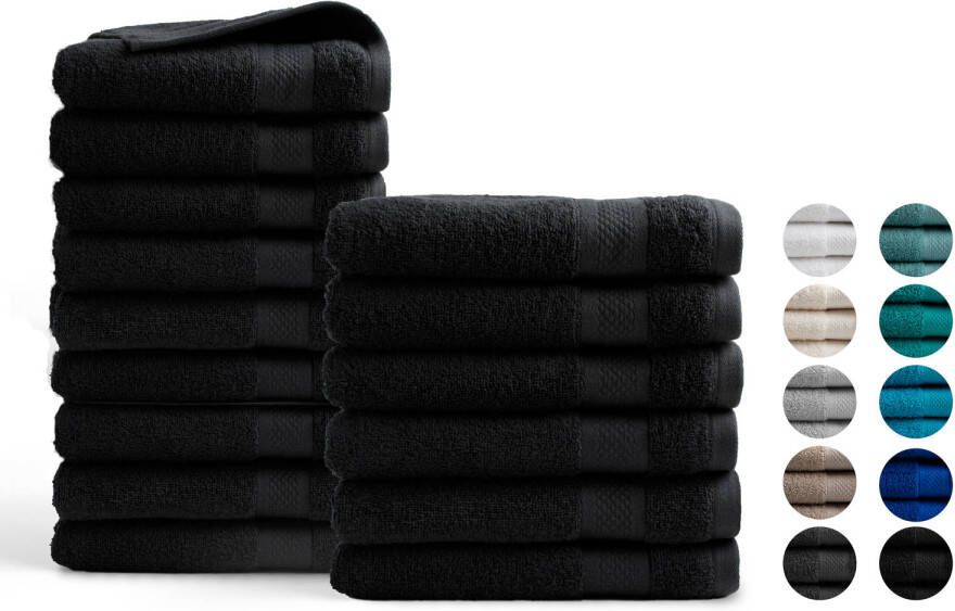 DoubleDry Handdoeken 15 delig combiset Hotel Collectie 100% katoen zwart