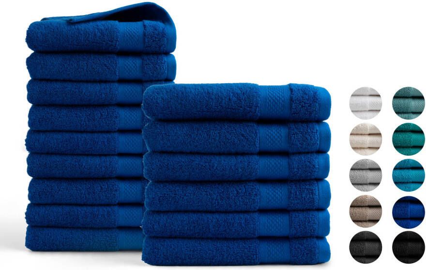 DoubleDry Handdoeken 15 delig combiset Hotel Collectie 100% katoen klassiek blauw