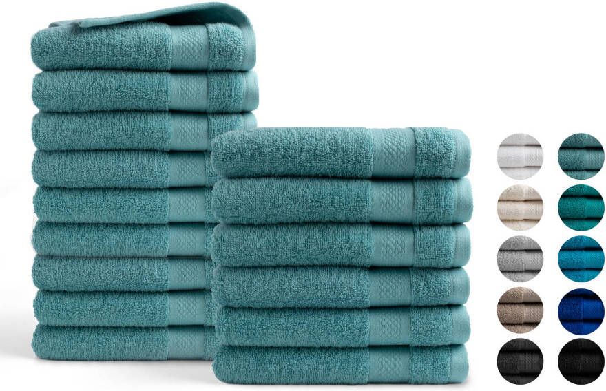 DoubleDry Handdoeken 15 delig combiset Hotel Collectie 100% katoen denim blauw