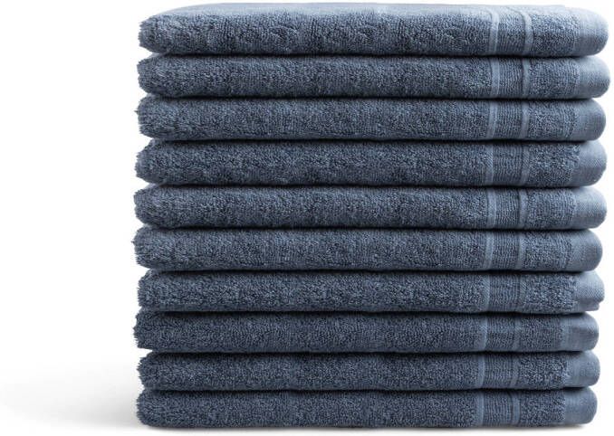 Merkloos OUTLET BADTEXTIEL set van 10 washand 16x21 jeans blauw