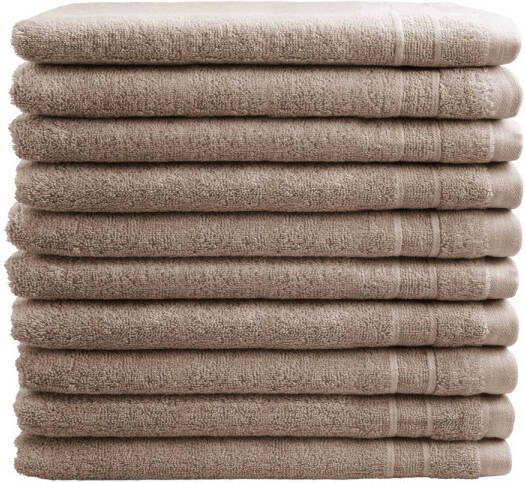 Merkloos OUTLET BADTEXTIEL set van 10 washand 16x21 taupe