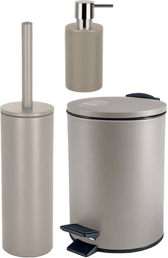 Spirella Badkamer accessoires set WC-borstel pedaalemmer zeeppompje beige Badkameraccessoireset