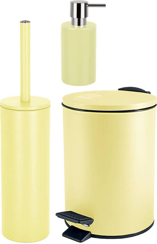 Spirella Badkamer accessoires set WC-borstel pedaalemmer zeeppompje geel Badkameraccessoireset