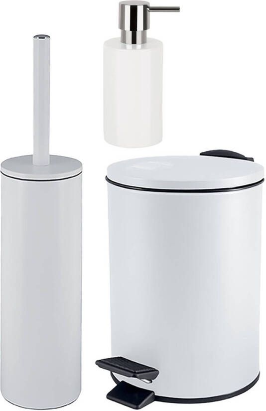 Spirella Badkamer accessoires set WC-borstel pedaalemmer zeeppompje ivoor wit Badkameraccessoireset