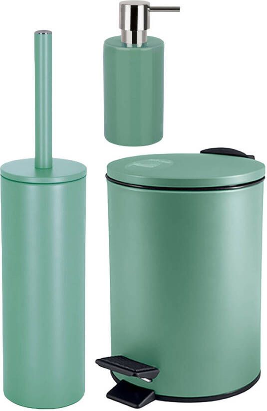 Spirella Badkamer accessoires set WC-borstel pedaalemmer zeeppompje salie groen Badkameraccessoireset