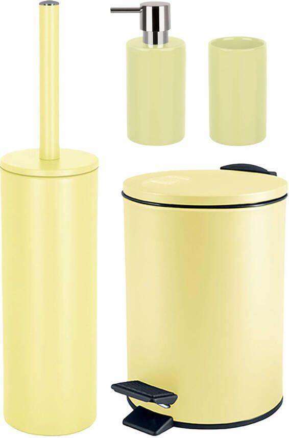 Spirella Badkamer accessoires set WC-borstel pedaalemmer zeeppompje beker geel Badkameraccessoireset