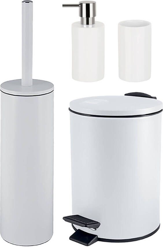 Spirella Badkamer accessoires set WC-borstel pedaalemmer zeeppompje beker ivoor wit Badkameraccessoireset