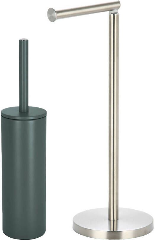 Spirella Badkamer accessoires set WC-borstel toiletrollen houder donkergroen zilver Badkameraccessoireset