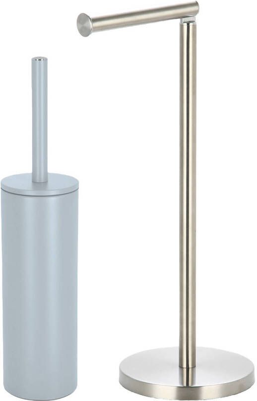 Spirella Badkamer accessoires set WC-borstel toiletrollen houder ijsblauw zilver Badkameraccessoireset