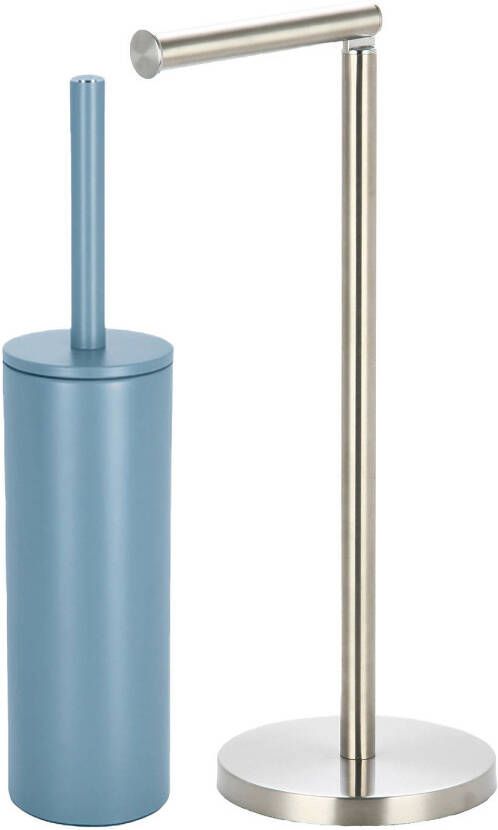 Spirella Badkamer accessoires set WC-borstel toiletrollen houder lichtblauw zilver Badkameraccessoireset