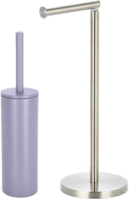 Spirella Badkamer accessoires set WC-borstel toiletrollen houder lila paars zilver Badkameraccessoireset