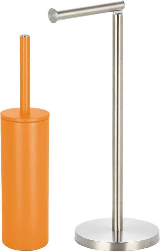 Spirella Badkamer accessoires set WC-borstel toiletrollen houder oranje zilver Badkameraccessoireset