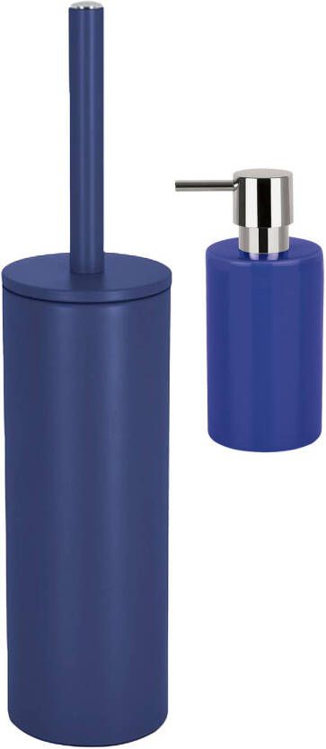 Spirella Badkamer accessoires set WC-borstel zeeppompje donkerblauw Badkameraccessoireset
