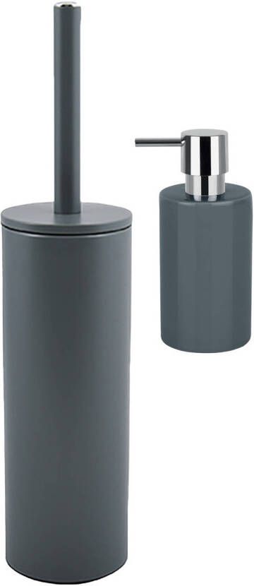Spirella Badkamer accessoires set WC-borstel zeeppompje donkergrijs Badkameraccessoireset