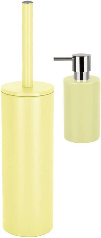Spirella Badkamer accessoires set WC-borstel zeeppompje geel Badkameraccessoireset