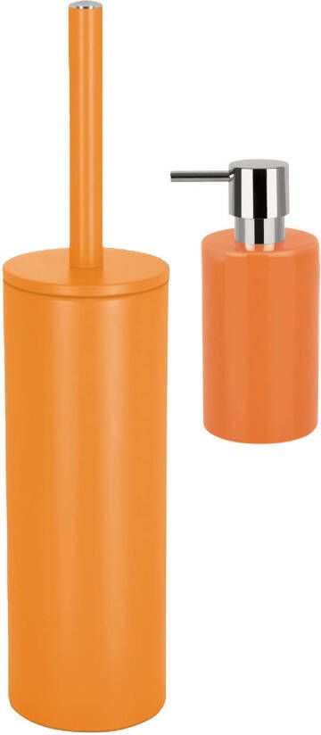 Spirella Badkamer accessoires set WC-borstel zeeppompje oranje Badkameraccessoireset