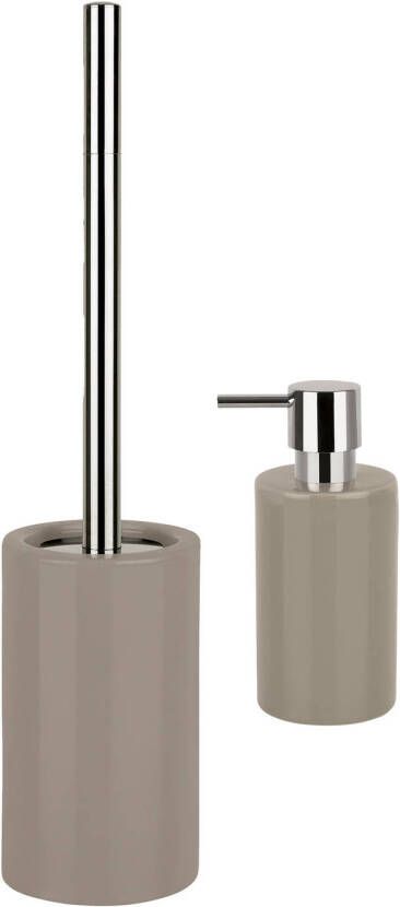 Spirella Badkamer accessoires set WC-borstel zeeppompje porselein beige Badkameraccessoireset