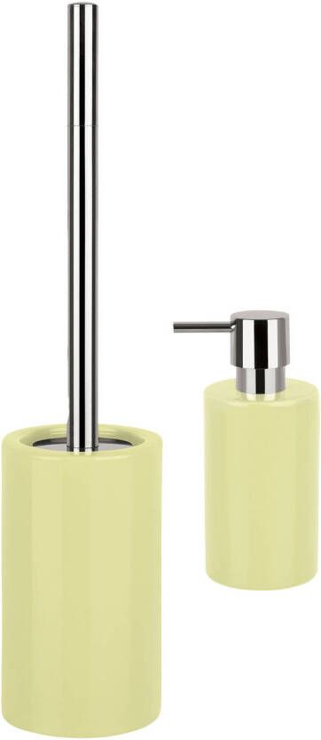 Spirella Badkamer accessoires set WC-borstel zeeppompje porselein geel Badkameraccessoireset