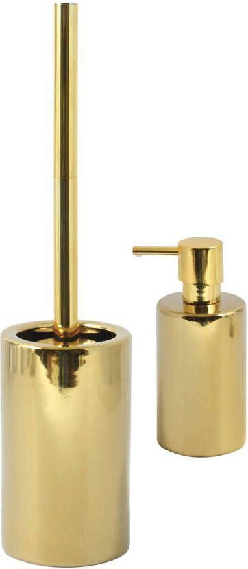 Spirella Badkamer accessoires set WC-borstel zeeppompje porselein goud Badkameraccessoireset