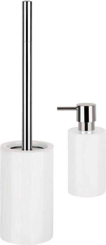 Spirella Badkamer accessoires set WC-borstel zeeppompje porselein ivoor wit Badkameraccessoireset