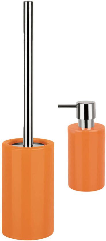Spirella Badkamer accessoires set WC-borstel zeeppompje porselein oranje Badkameraccessoireset