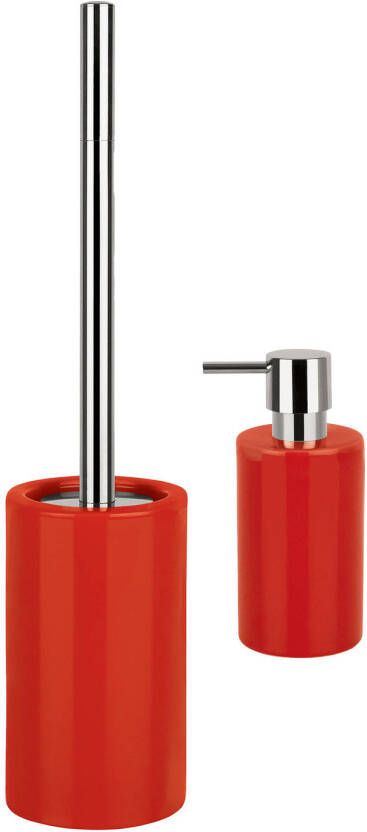 Spirella Badkamer accessoires set WC-borstel zeeppompje porselein rood Badkameraccessoireset