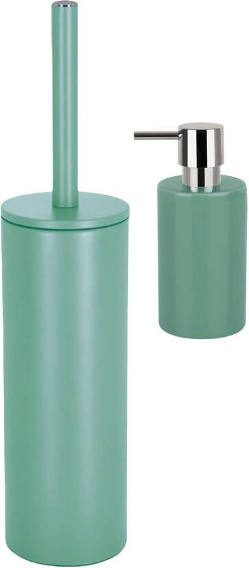 Spirella Badkamer accessoires set WC-borstel zeeppompje salie groen Badkameraccessoireset