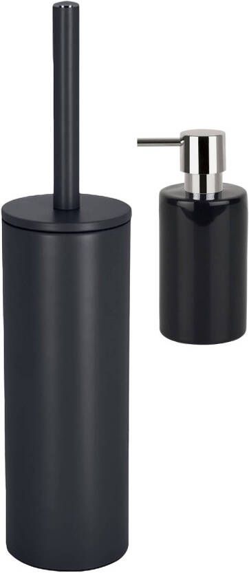Spirella Badkamer accessoires set WC-borstel zeeppompje zwart Badkameraccessoireset
