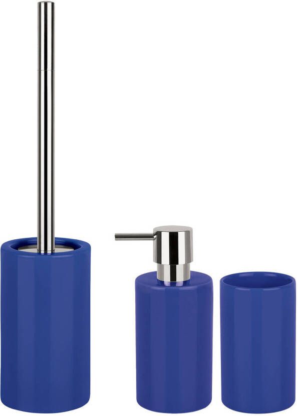 Spirella Badkamer accessoires set WC-borstel zeeppompje beker porselein donkerblauw Badkameraccessoireset
