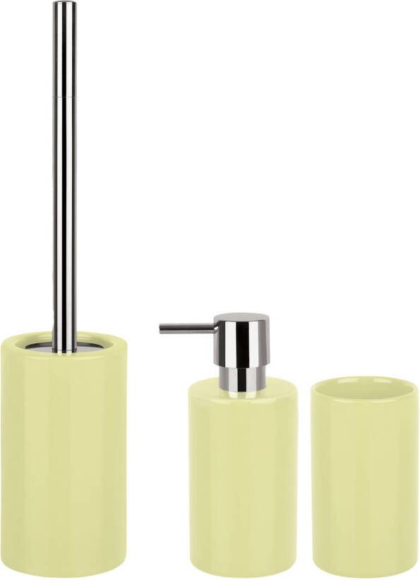 Spirella Badkamer accessoires set WC-borstel zeeppompje beker porselein geel Badkameraccessoireset