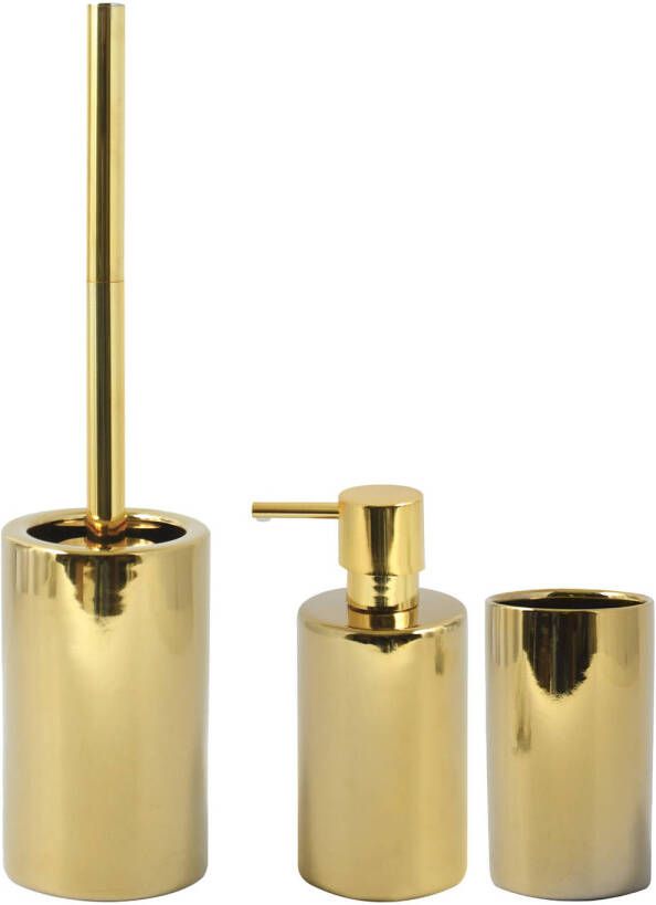 Spirella Badkamer accessoires set WC-borstel zeeppompje beker porselein goud Badkameraccessoireset