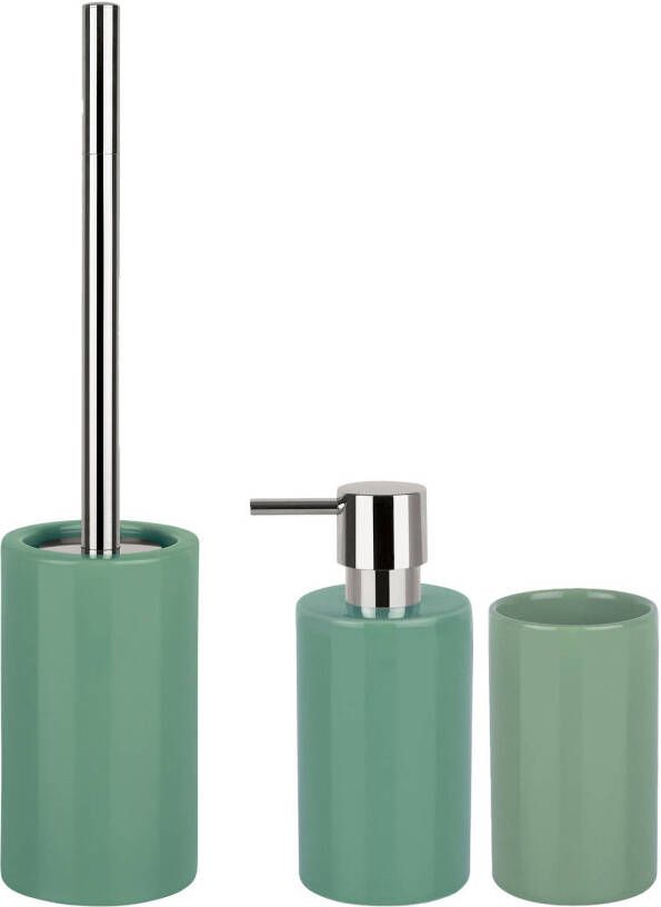 Spirella Badkamer accessoires set WC-borstel zeeppompje beker porselein groen Badkameraccessoireset