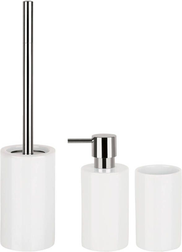 Spirella Badkamer accessoires set WC-borstel zeeppompje beker porselein ivoor wit Badkameraccessoireset
