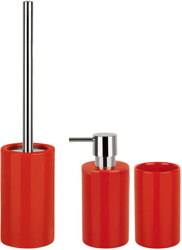 Spirella Badkamer accessoires set WC-borstel zeeppompje beker porselein rood Badkameraccessoireset